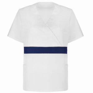 Bluza damska biała z granatowym pasem krótki rękaw - obrazek 1