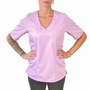 Bluza medyczna damska fiolet krótki rękaw - obrazek 1