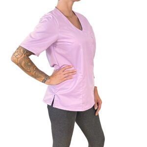 Bluza medyczna damska fiolet krótki rękaw - obrazek 2