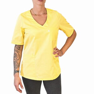 Bluza medyczna damska żółty krótki rękaw - obrazek 1