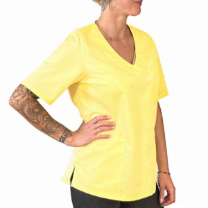 Bluza medyczna damska żółty krótki rękaw - obrazek 2