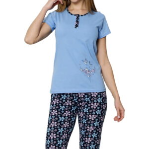 Piżama damska KWIATY niebieskie - obrazek 3
