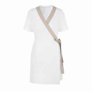 Sukienka medyczna kopertowa wiązana – elegancka i wygodna odzież medyczna damska BIAŁA - obrazek 3