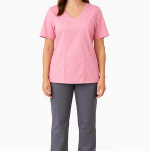 Bluza medyczna damska jasny róż krótki rękaw - obrazek 3